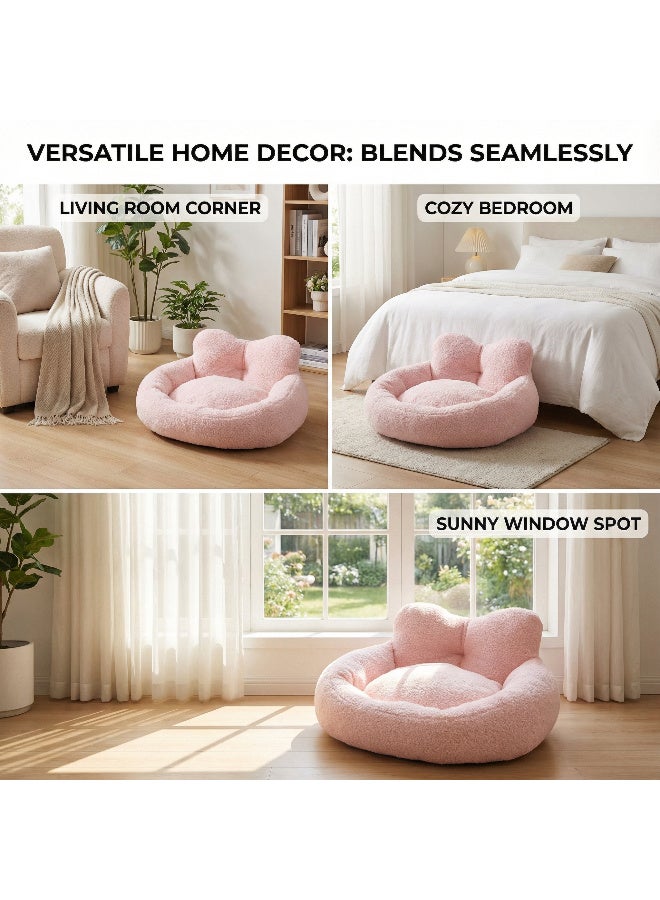 حجم كبير من القطيفة الناعمة مع سرير قابل للغسل في الغسالة ، سرير وسادة مهدئ منفوش ومقاوم للماء 60 سم (وردي) - Image 3